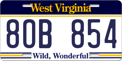 WV license plate 8OB854