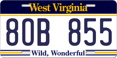 WV license plate 8OB855