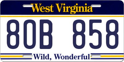 WV license plate 8OB858