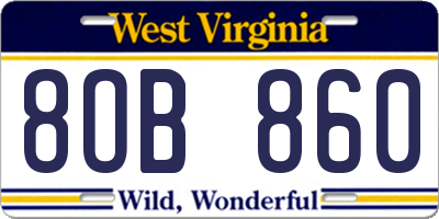 WV license plate 8OB860