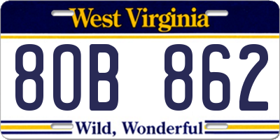WV license plate 8OB862