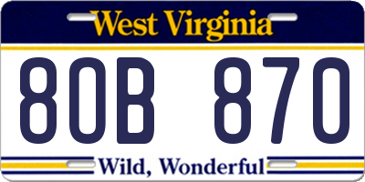 WV license plate 8OB870