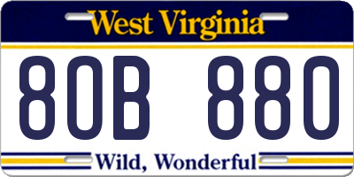 WV license plate 8OB880