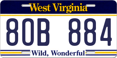 WV license plate 8OB884