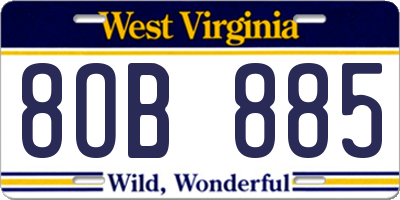 WV license plate 8OB885