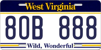 WV license plate 8OB888
