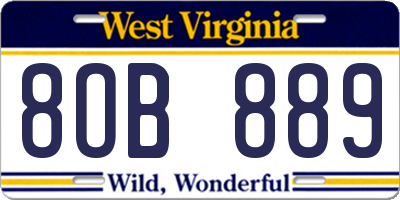 WV license plate 8OB889