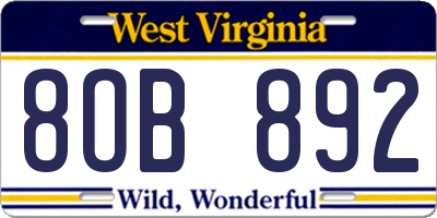 WV license plate 8OB892