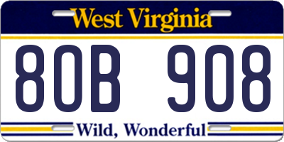 WV license plate 8OB908