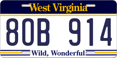 WV license plate 8OB914