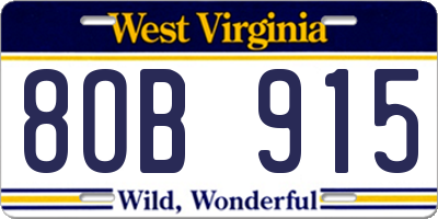 WV license plate 8OB915