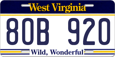 WV license plate 8OB920