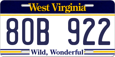 WV license plate 8OB922