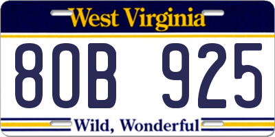 WV license plate 8OB925