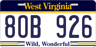 WV license plate 8OB926