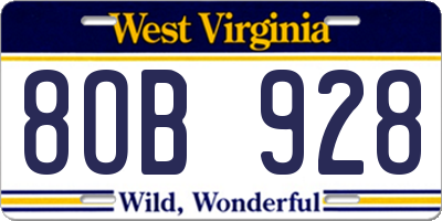 WV license plate 8OB928