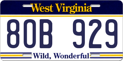 WV license plate 8OB929