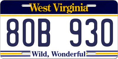 WV license plate 8OB930