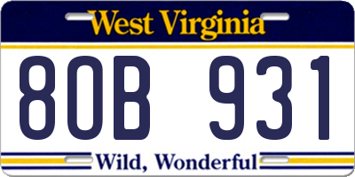 WV license plate 8OB931