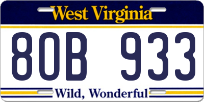 WV license plate 8OB933