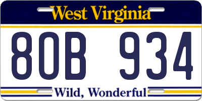 WV license plate 8OB934
