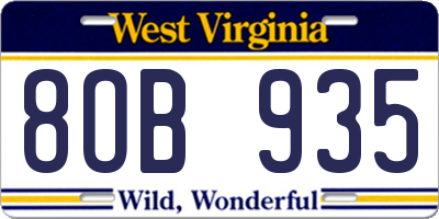 WV license plate 8OB935
