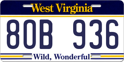 WV license plate 8OB936
