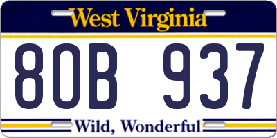 WV license plate 8OB937
