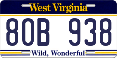 WV license plate 8OB938