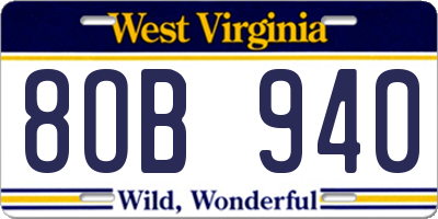 WV license plate 8OB940