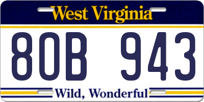 WV license plate 8OB943