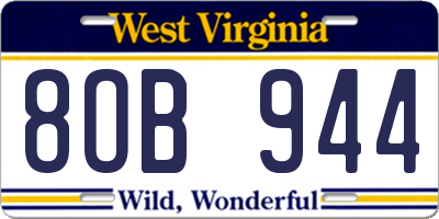 WV license plate 8OB944