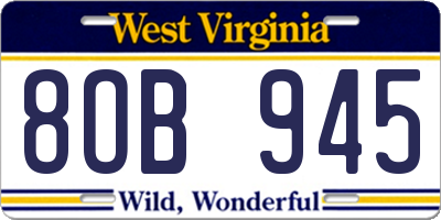 WV license plate 8OB945