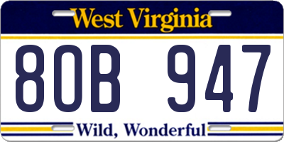 WV license plate 8OB947