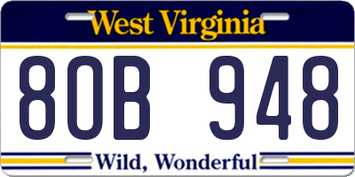 WV license plate 8OB948