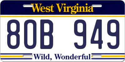 WV license plate 8OB949