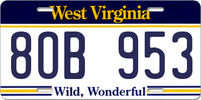 WV license plate 8OB953
