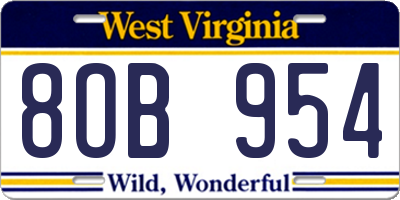 WV license plate 8OB954