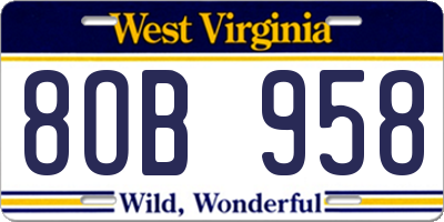 WV license plate 8OB958