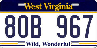 WV license plate 8OB967