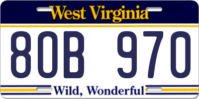 WV license plate 8OB970