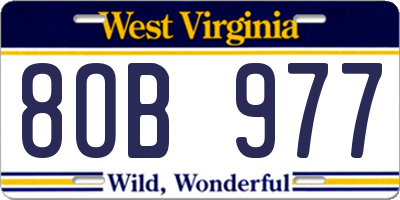 WV license plate 8OB977