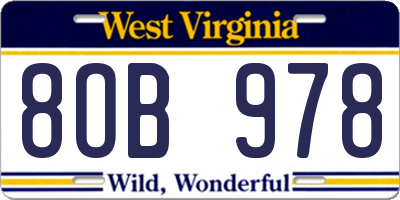 WV license plate 8OB978