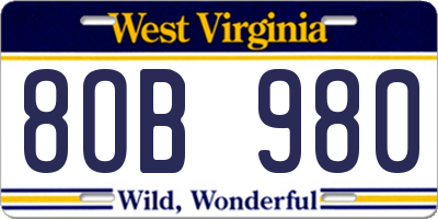 WV license plate 8OB980