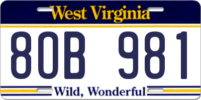 WV license plate 8OB981