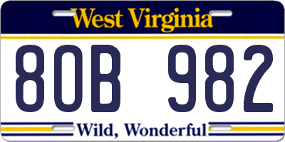 WV license plate 8OB982