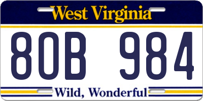 WV license plate 8OB984