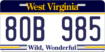 WV license plate 8OB985