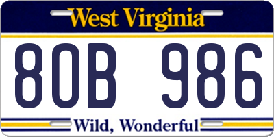 WV license plate 8OB986