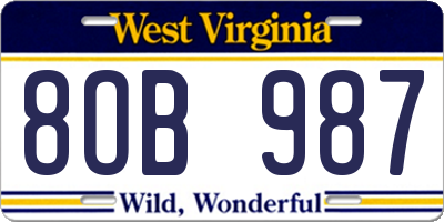 WV license plate 8OB987